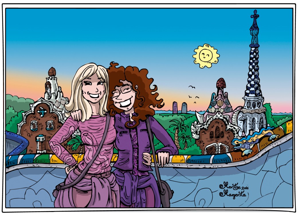 dibuParcGuellBcnFriends002ColorbyMontseMagentaLow