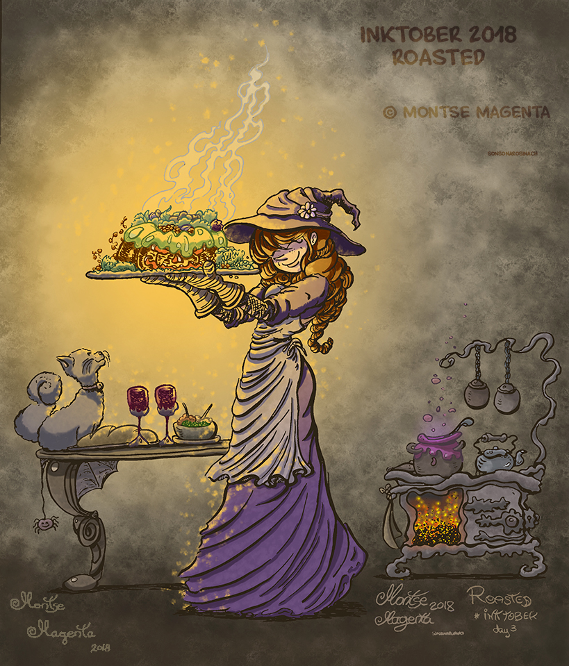 INKTOBER2018dibujoRoastedMontseMagentaSonsonaRosinachTintaCOLOR100pppOsc